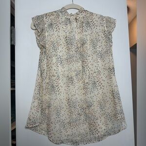 Loft Leopard Print Smocked Ruffle Trim Top Flutter Cap Sleeves Size M